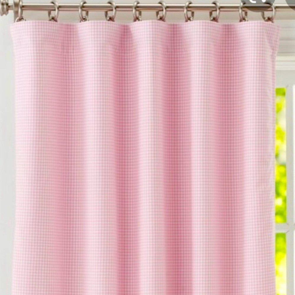 Pottery Barn Kids blackout curtains in light pink gingham